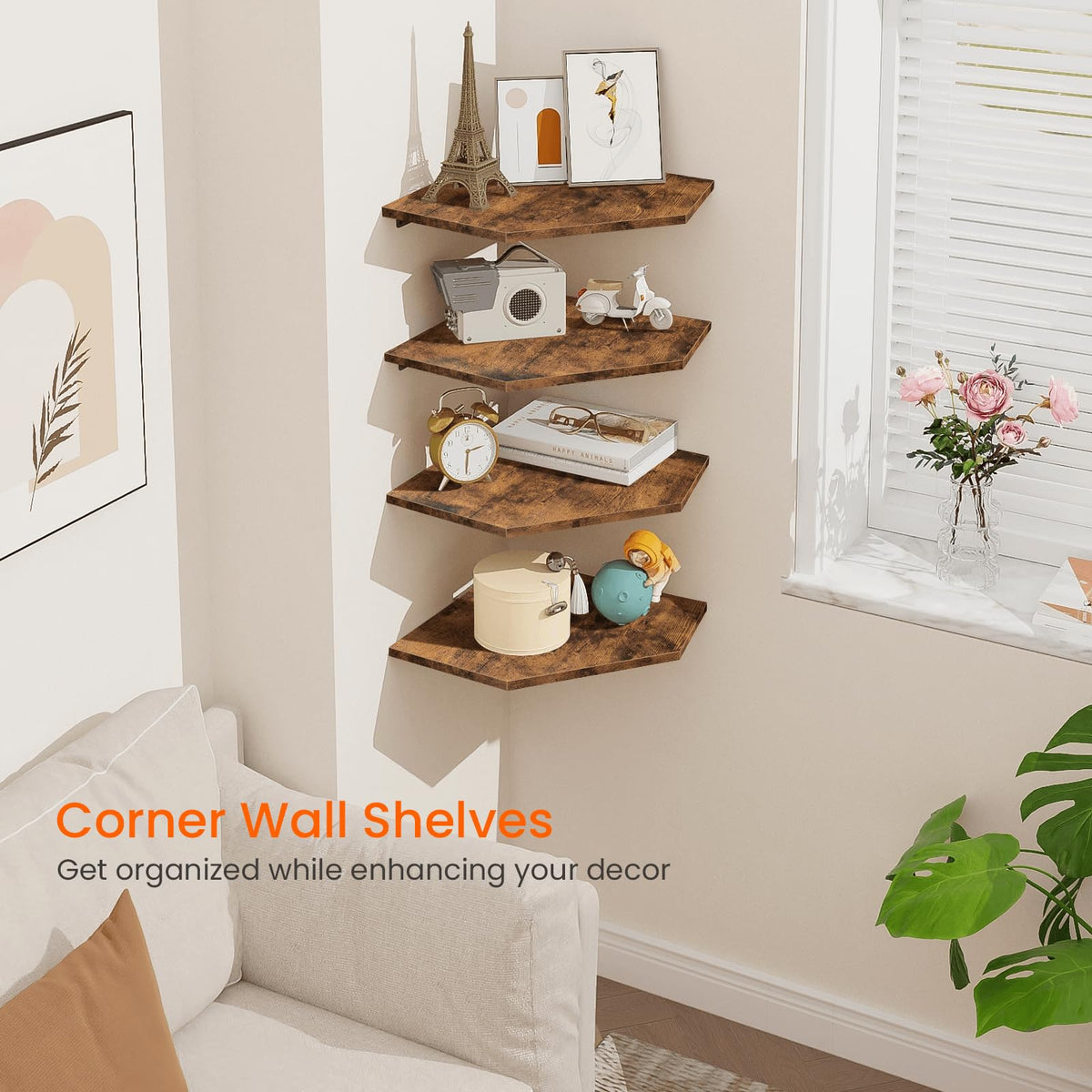 Homode corner shelf with cord hole, rear cable management for clean entertainment setup.