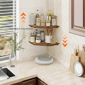 Homode corner shelf with durable brackets supports up to twenty pounds per tier.