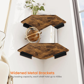 Homode Corner Shelf mounted in living room maximizes wall space and visual appeal.