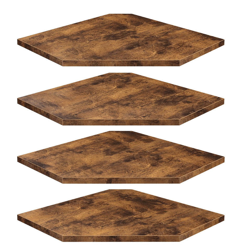 Homode Corner Shelf set of 4: rustic brown front view for decorative storage.