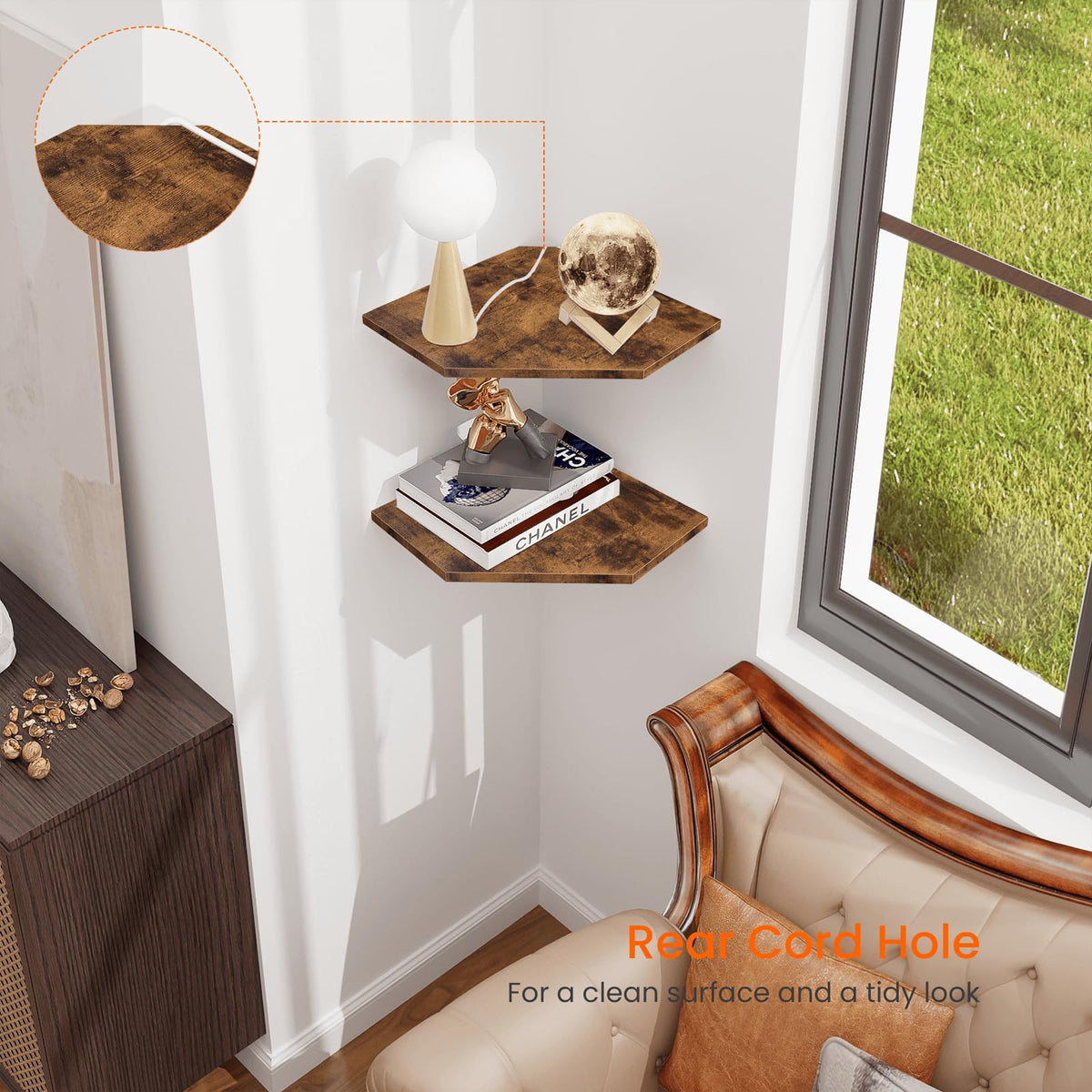 Homode two-tier design maximizes corner space in living rooms and bedrooms.