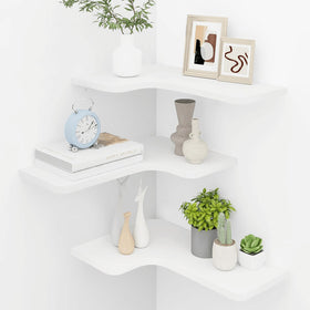 Homode Corner Shelves set of 3 in white for compact display and storage