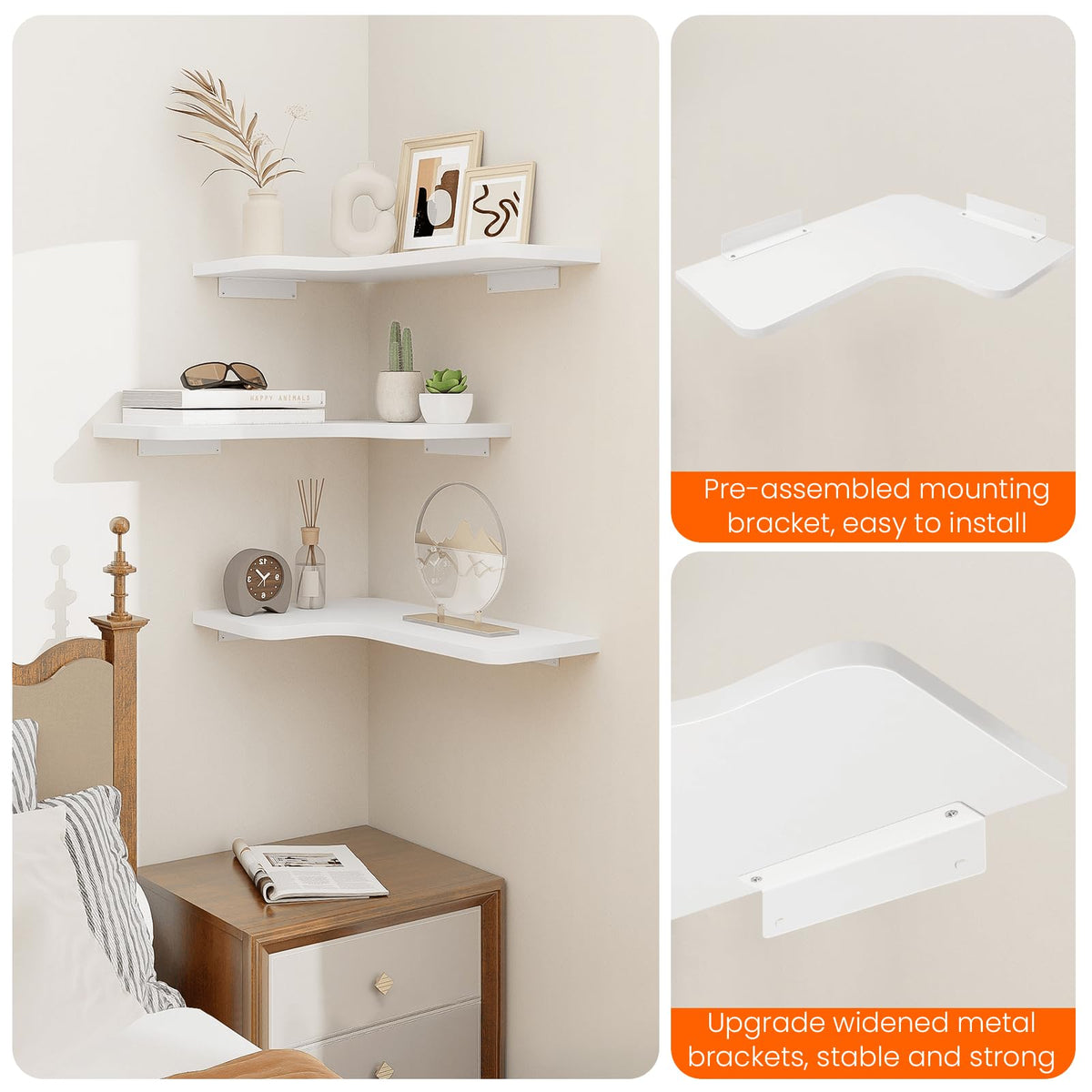 Homode white wood corner shelves finished in premium white