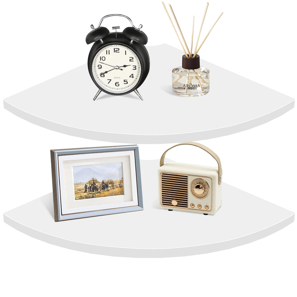 Homode corner wall shelf with white rounded edges for stylish storage.