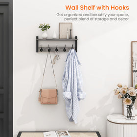Homode entryway shelf with hooks keeps keys, bags, and scarves neatly within reach.