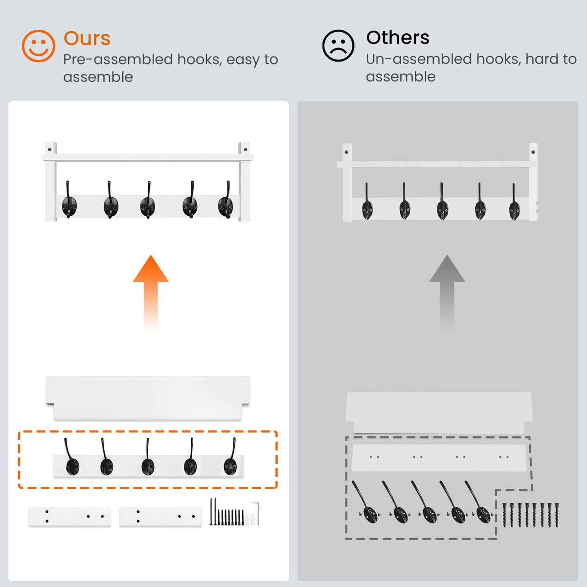 Homode five hooks rail keeps coats, bags, and accessories neatly organized.