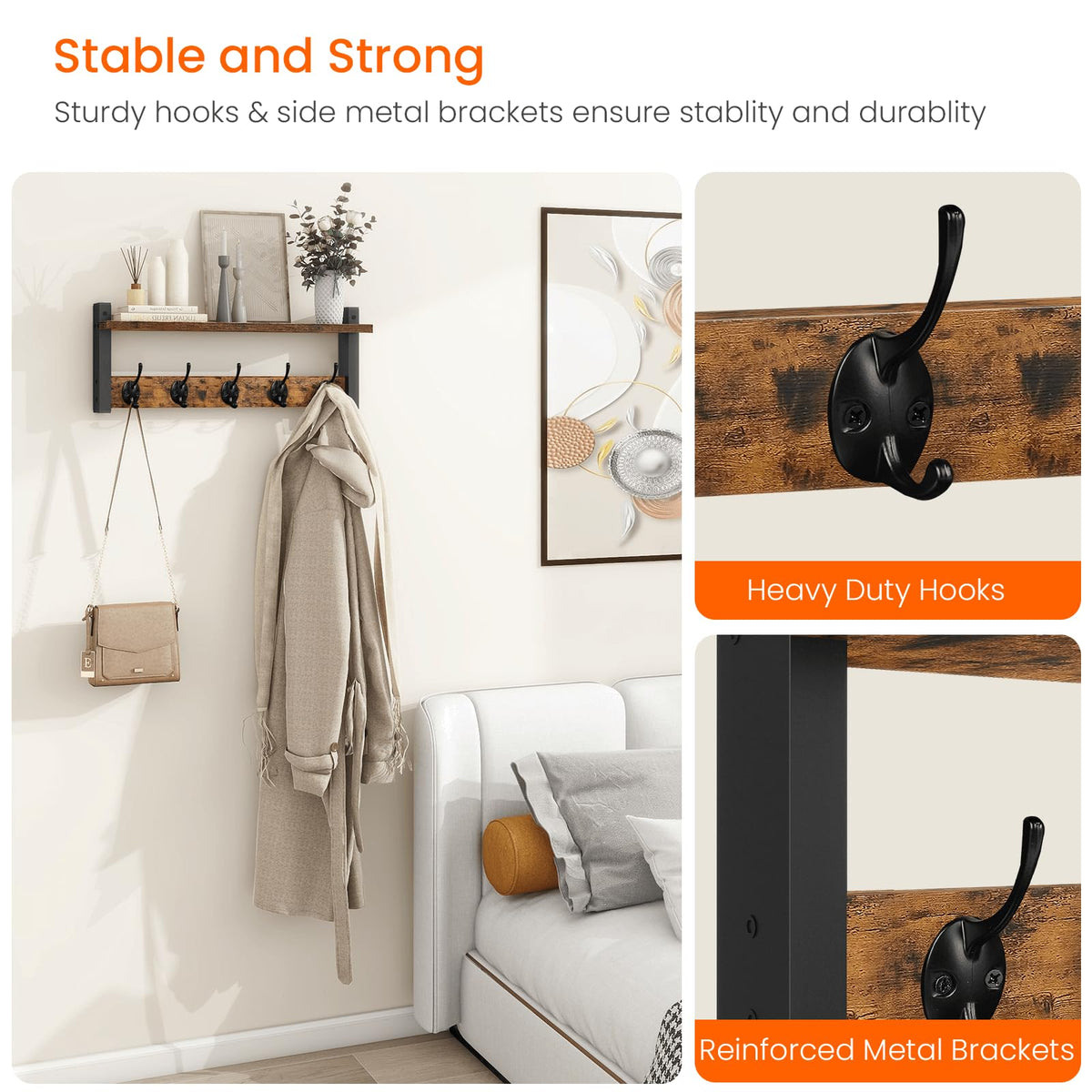 Homode five double metal hooks provide versatile hang space