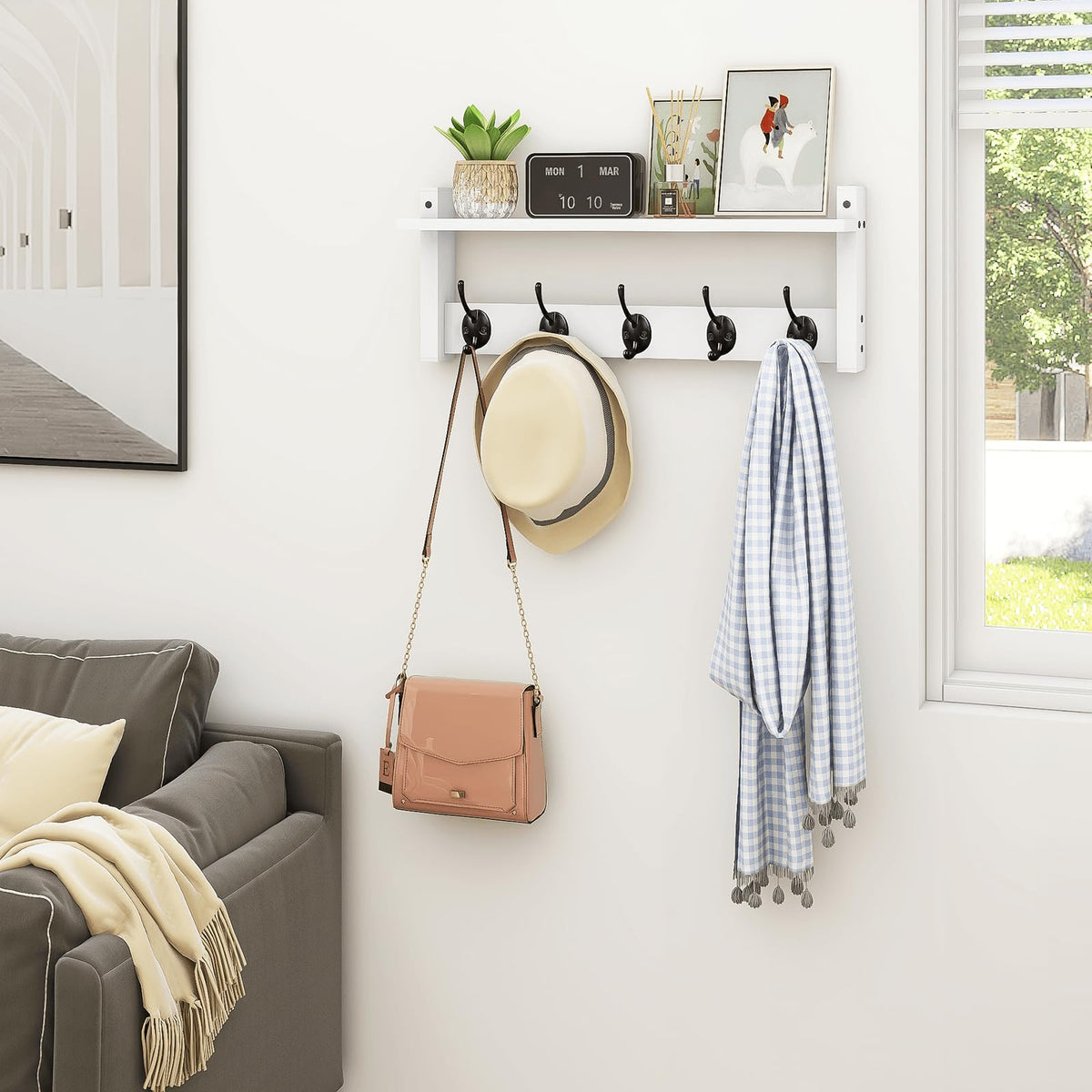 Homode hardware kit and pre-drilled holes expedite secure wall mounting.
