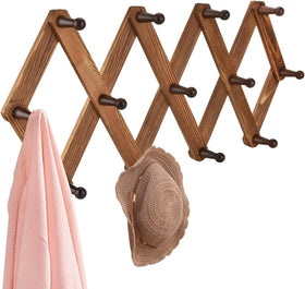 Homode vintage wood expandable peg rack with 13 hooks for hats and coats.