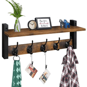 Homode wall hooks with shelf rustic-brown finish for organized entryways