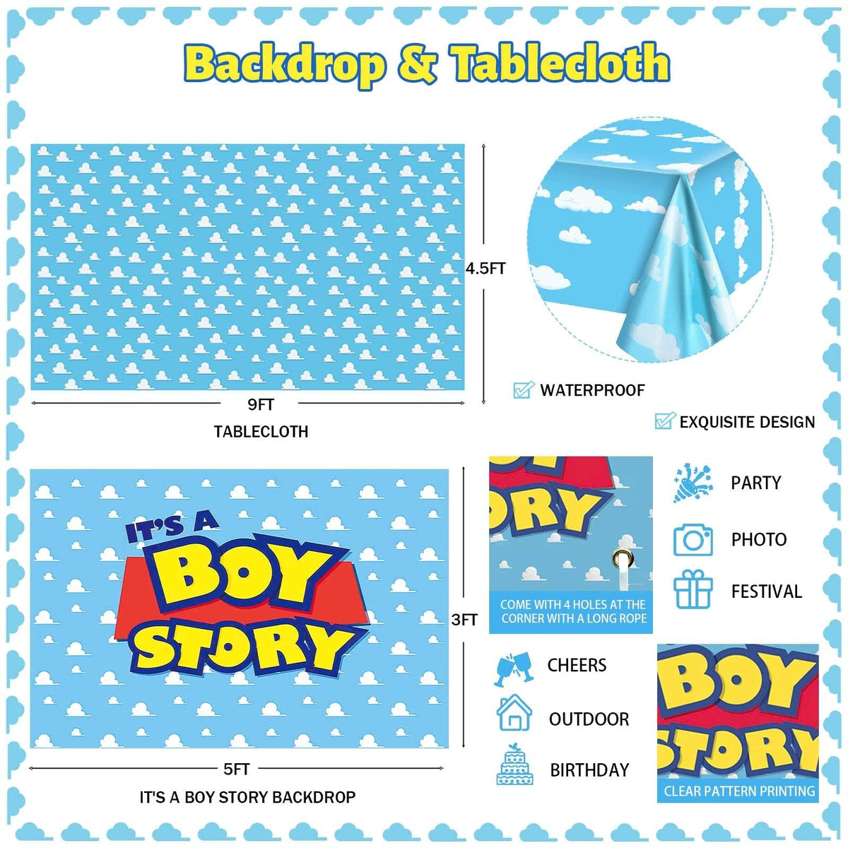 Homond blue baby banner enhances theme visibility across the party