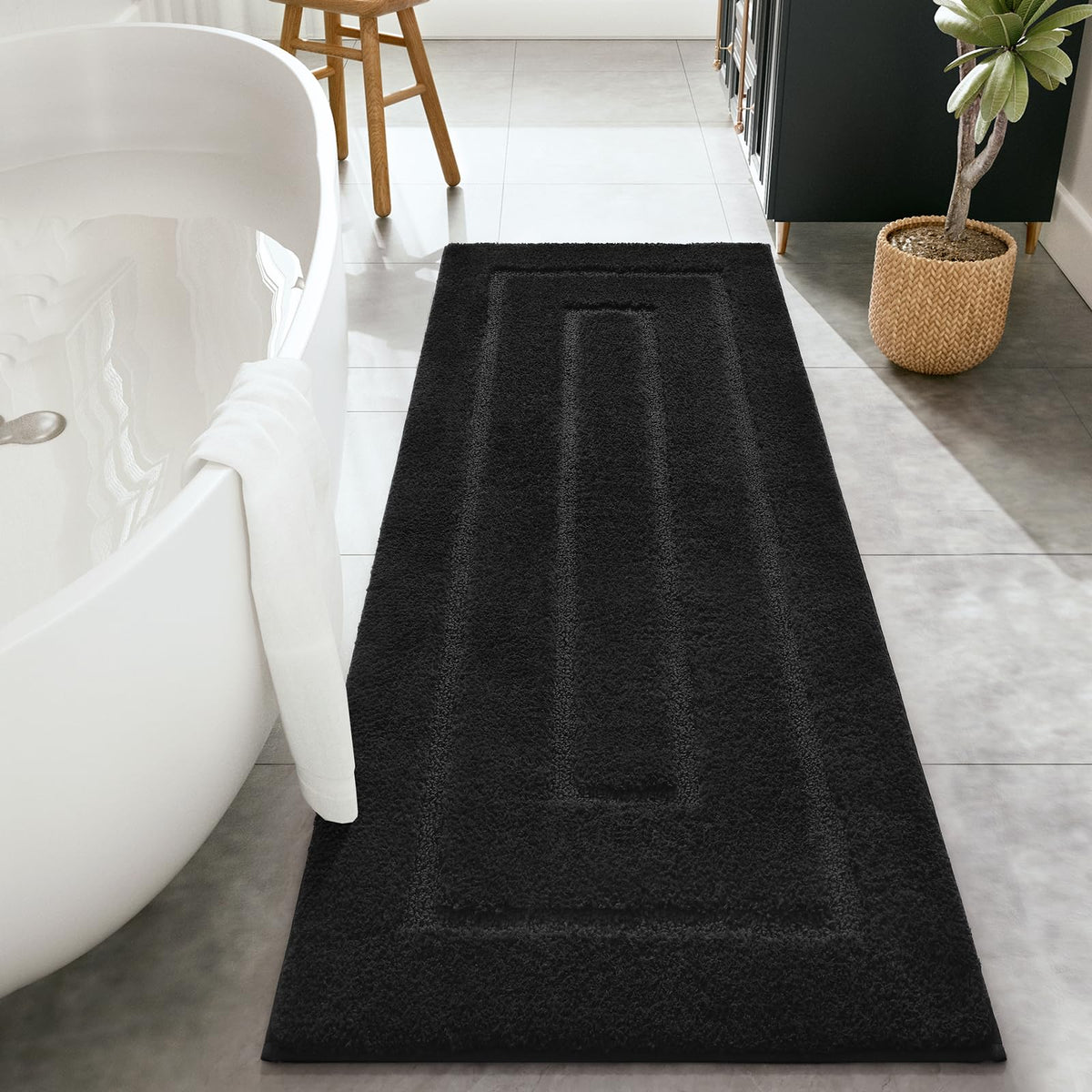 HOMORE black bathroom rug 24x60 with plush microfiber for soft comfort and quick drying