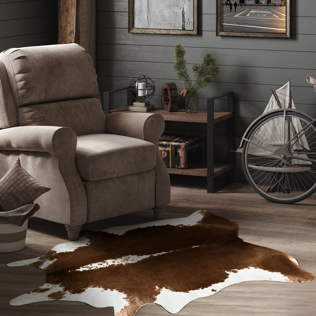 HOMORE cowhide rug for office desk, easy to clean and low-pile