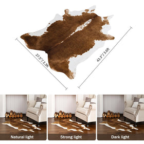 HOMORE cowprint rug bedroom setup with warm khaki brown tones