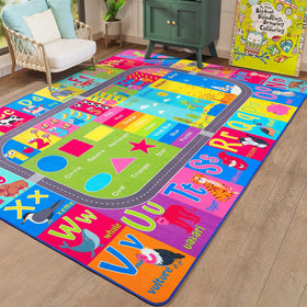 HOMORE rug providing a spacious play area for group activities