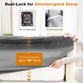 HOMRELEXA deep-pocket fit with elastic skirt securing topper on mattress