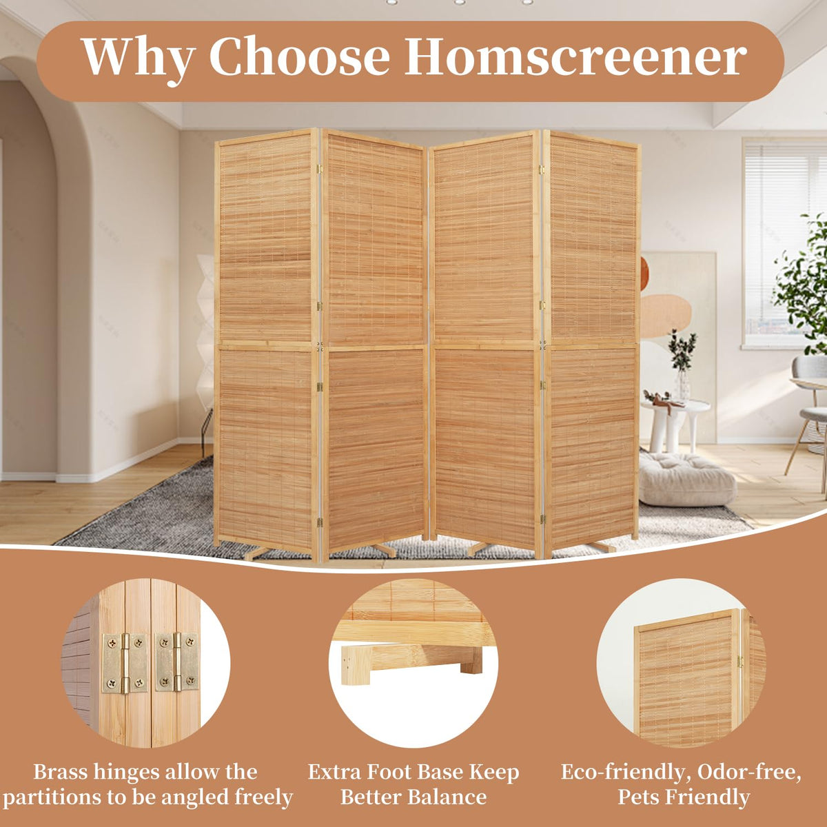 HOMSCREENER 4-panel divider extended to define a private workspace or reading nook.