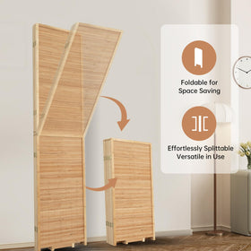 HOMSCREENER bamboo divider folded for easy storage when not in use.