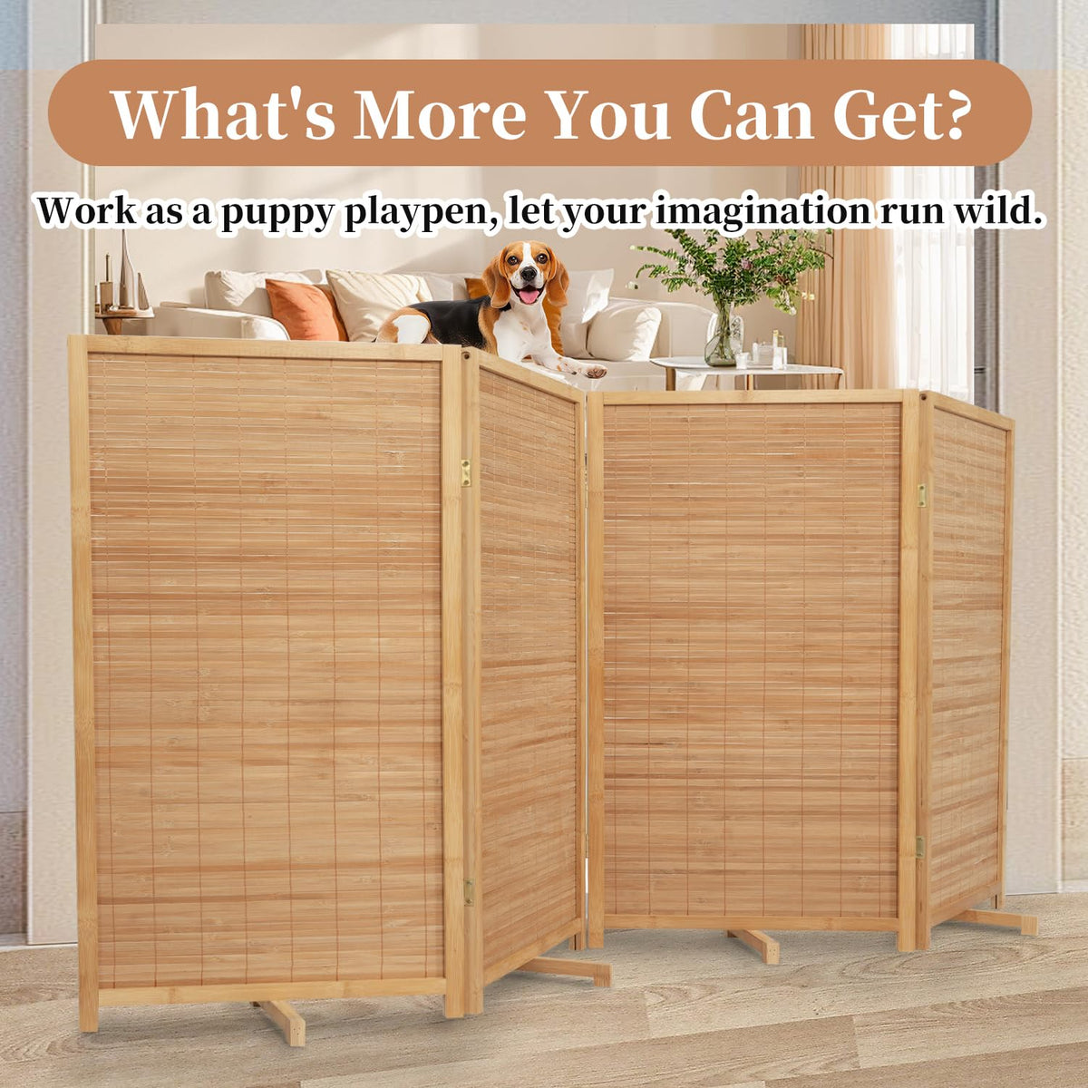 HOMSCREENER bamboo room divider adds natural warmth to home office or bedroom.