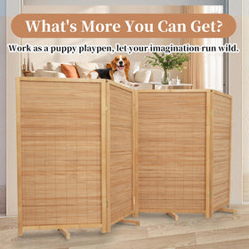 HOMSCREENER bamboo room divider adds natural warmth to home office or bedroom.
