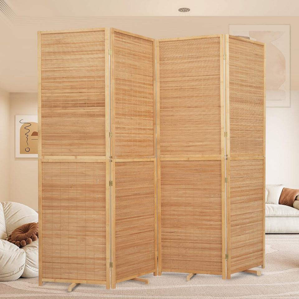 HOMSCREENER bamboo room divider in 4-panel assembly creates flexible privacy in living spaces.