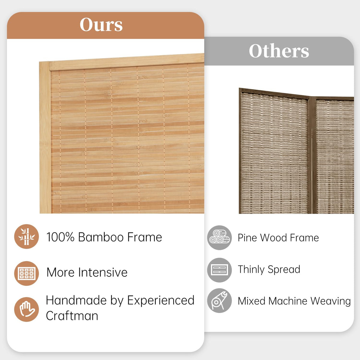 HOMSCREENER 67-inch bamboo divider shown from the side for versatile room separation.