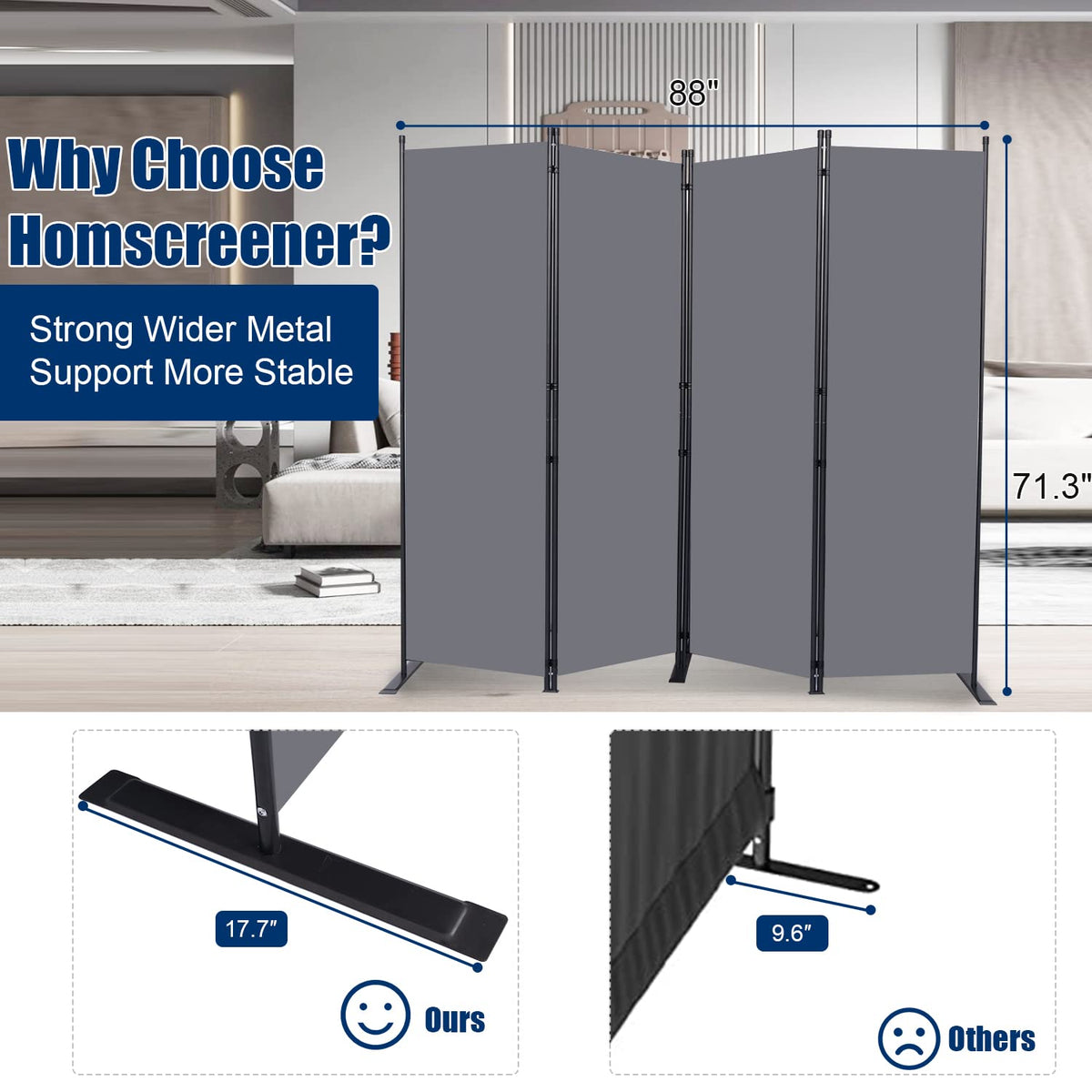HOMSCREENER steel-frame privacy screen adds durability and steadiness.
