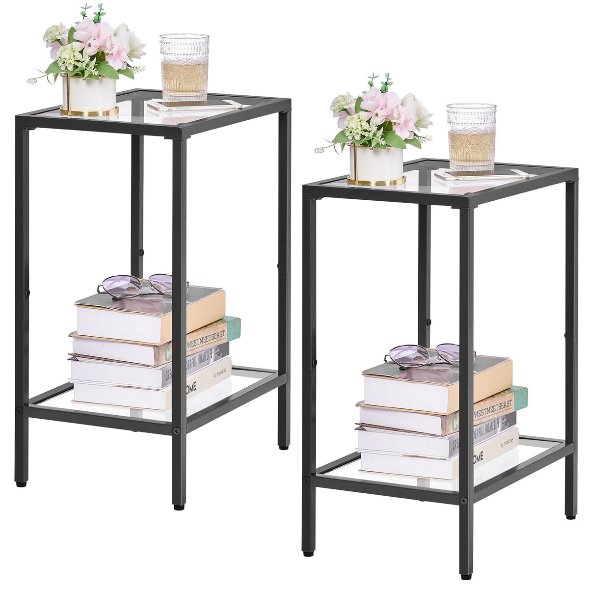 HOMSHO living room setup showing two slim side tables beside seating