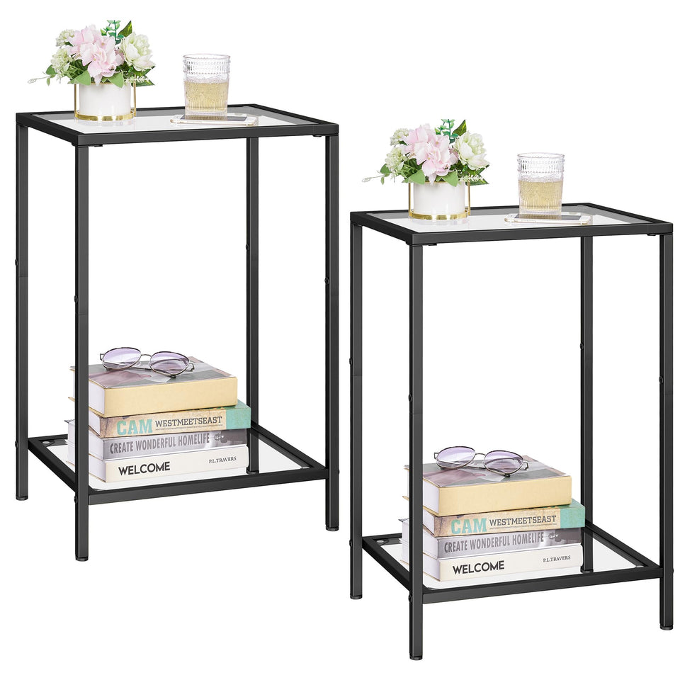 HOMSHO side table set2 with black glass top for modern living room styling
