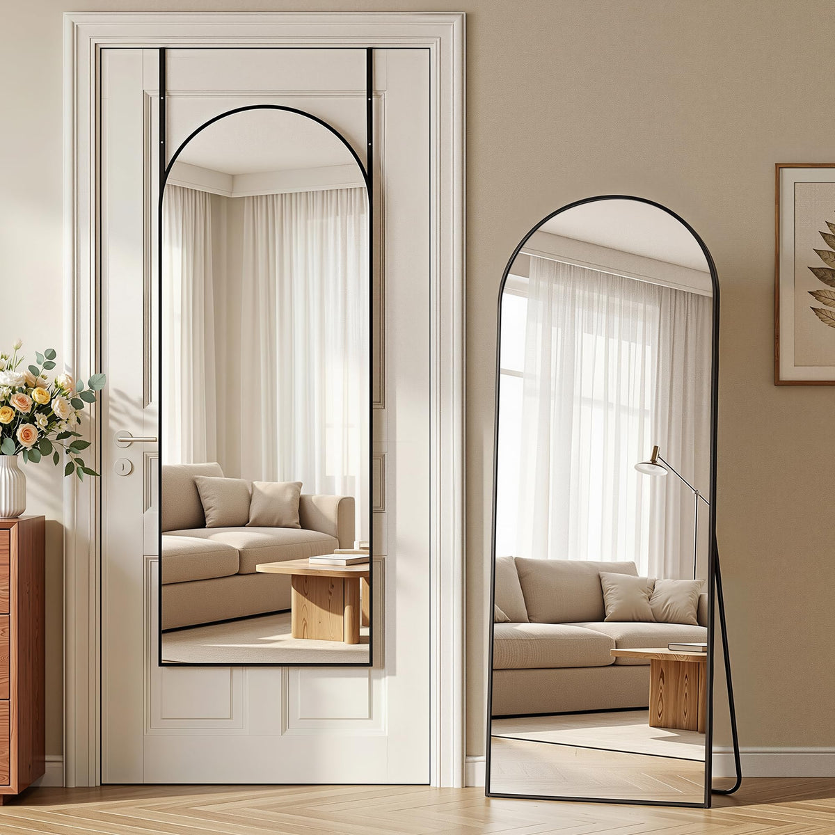 Homsion over-the-door arched mirror for full-length dressing
