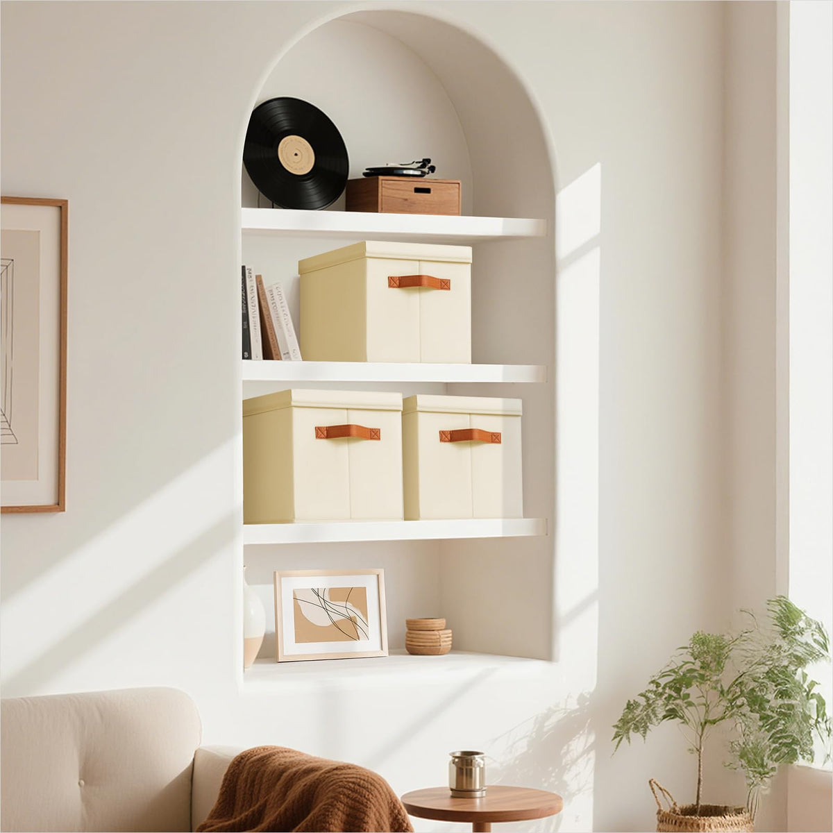 Homsorout beige fabric texture adds warmth to decor in storage.