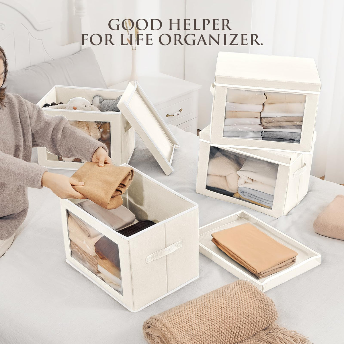 Homsorout bin with removable lid and firm handles for easy carrying