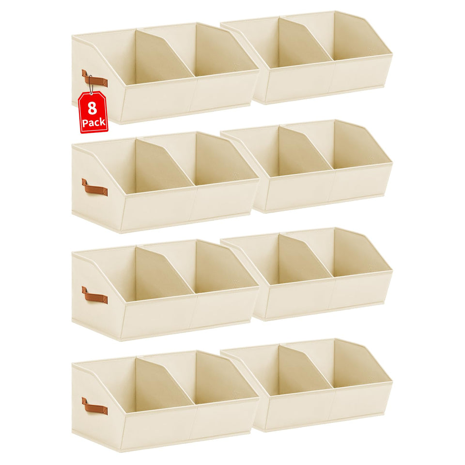 Homsorout closet organizers 8-pack beige bin with orange handle for easy closet sorting