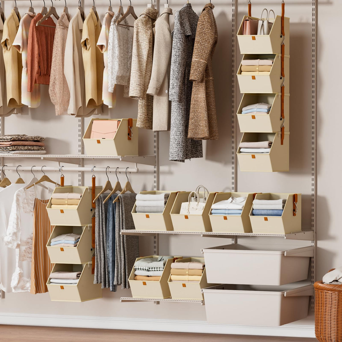 Homsorout dimensions showing compact hanging shelves for closet storage