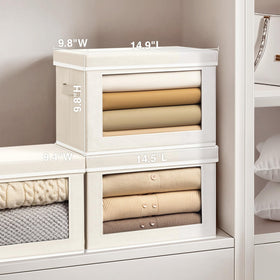 Homsorout storage bin with lid provides sturdy upright support.