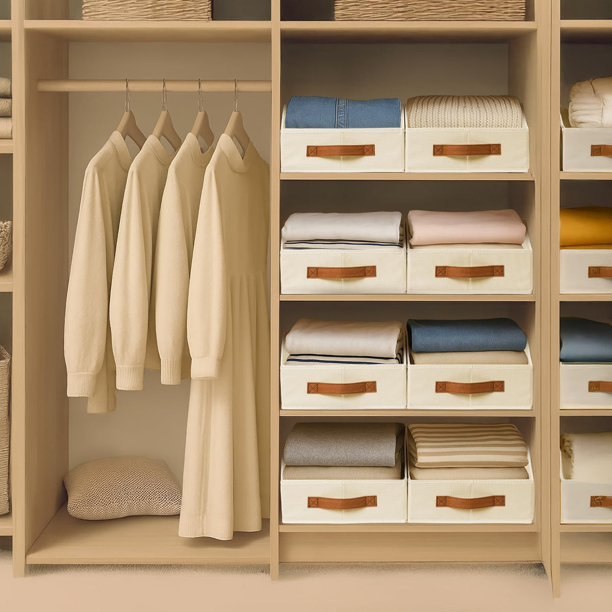 Homsorout fabric storage bins beige close-up showing durable fabric.