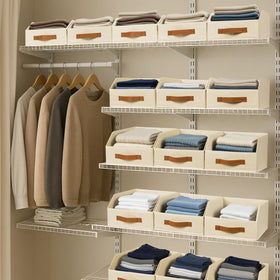 Homsorout fabric storage bins with front handles for easy sliding.