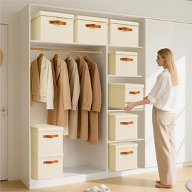 Homsorout foldable storage bins save space when not in use on shelves.