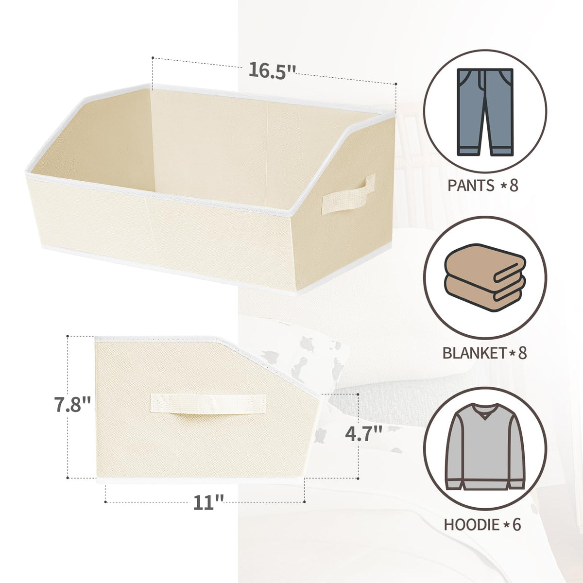 Homsorout bin dimensions shown: 16.53 by 11.02 by 7.87 inches.