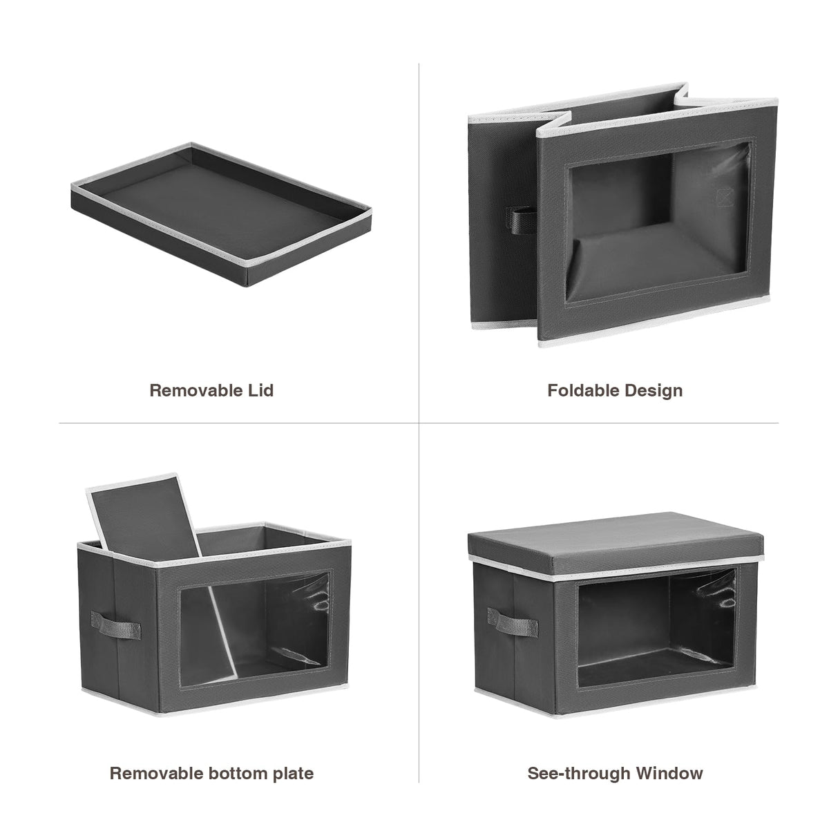 Homsorout dark grey storage bins blend with modern wardrobes and shelves.