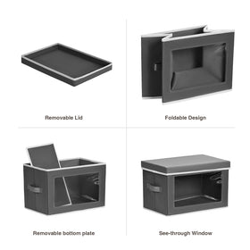 Homsorout dark grey storage bins blend with modern wardrobes and shelves.