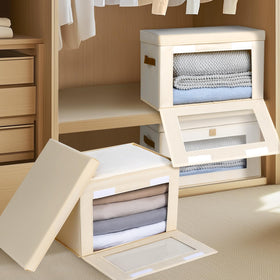 Homsorout storage bin with sturdy handles for easy transport.
