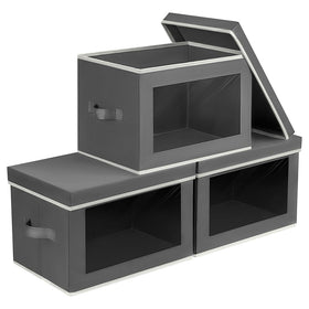 Homsorout storage bins with lids, front window; quick visibility of contents.
