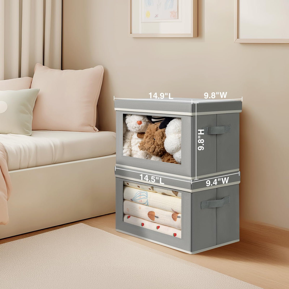 Homsorout four-pack storage bins fit closets, shelves, and desks.