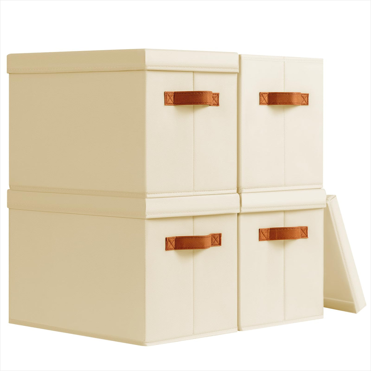 Homsorout storage bins with lids on shelf for clutter-free storage.