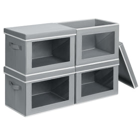 Homsorout storage bins with front window show contents for quick closet organization.