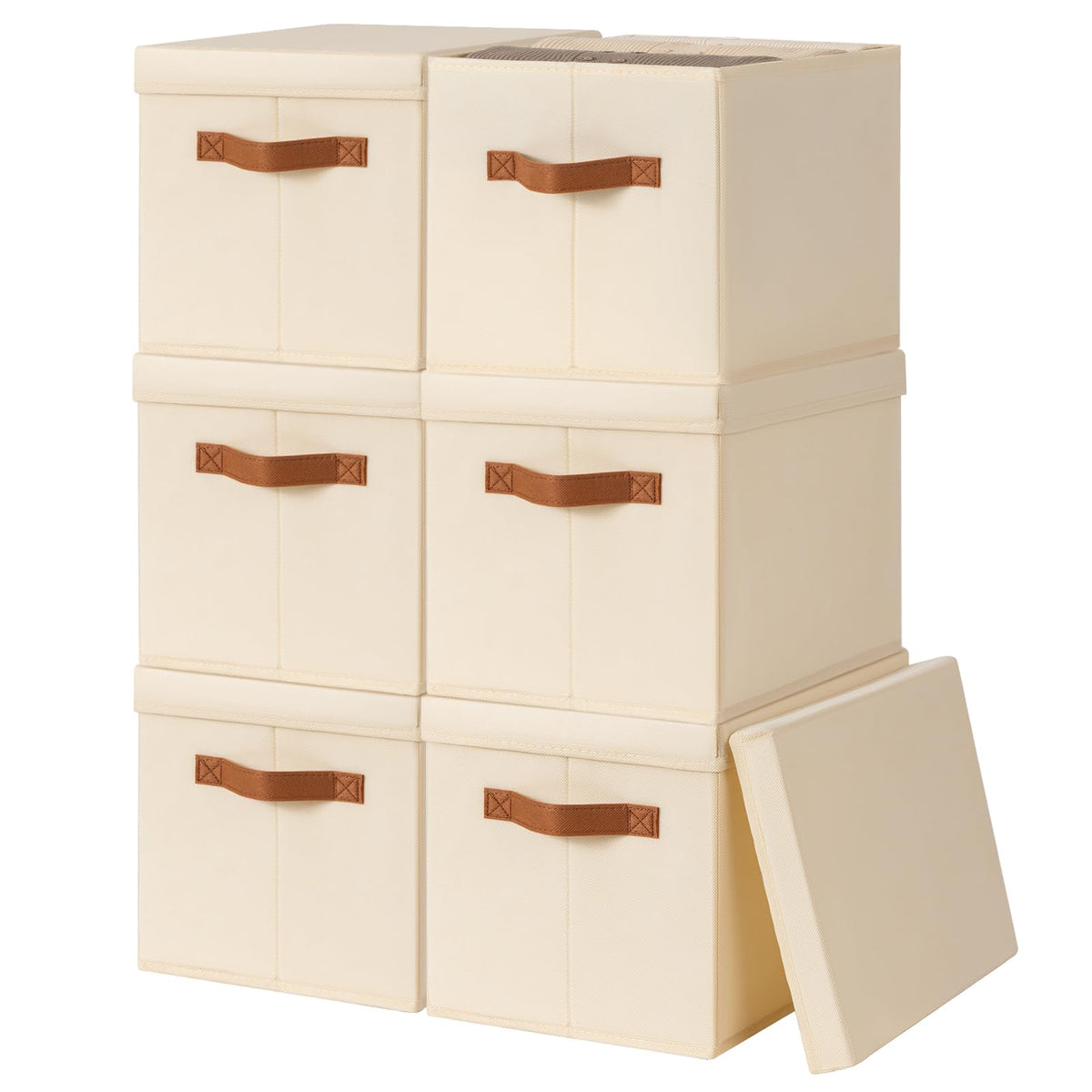 Homsorout storage bins with lids on a shelf keep items organized.