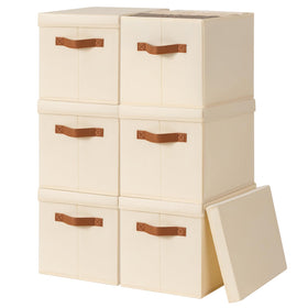 Homsorout storage bins with lids on a shelf keep items organized.
