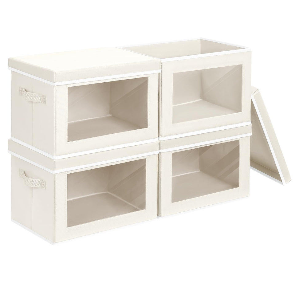 Homsorout storage bins with lids and window showing organized items