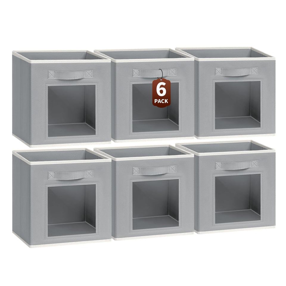 Homsorout storage cube with window front lets you spot contents at a glance.